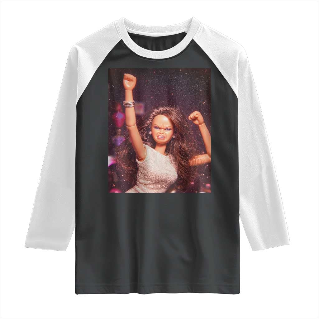 Funny Angry Doll Face Meme Graphic Raglan Shirt Unhinged Baby Stankface Reaction TS02 Black White Print Your Wear