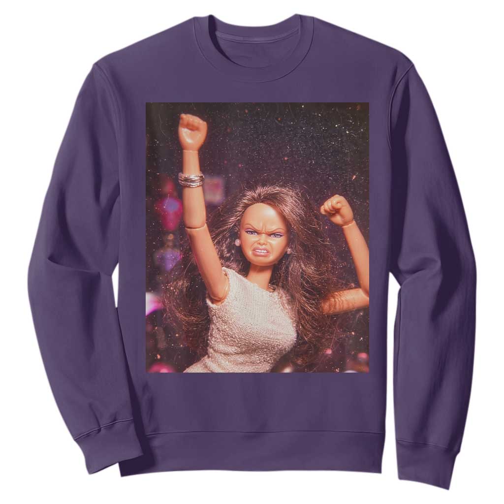 Funny Angry Doll Face Meme Graphic Sweatshirt Unhinged Baby Stankface Reaction TS02 Purple Print Your Wear