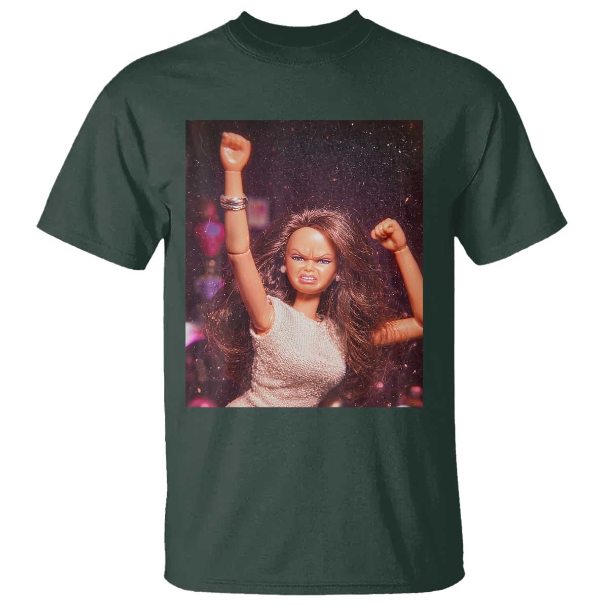 Funny Angry Doll Face Meme Graphic T Shirt Unhinged Baby Stankface Reaction TS02 Dark Forest Green Print Your Wear