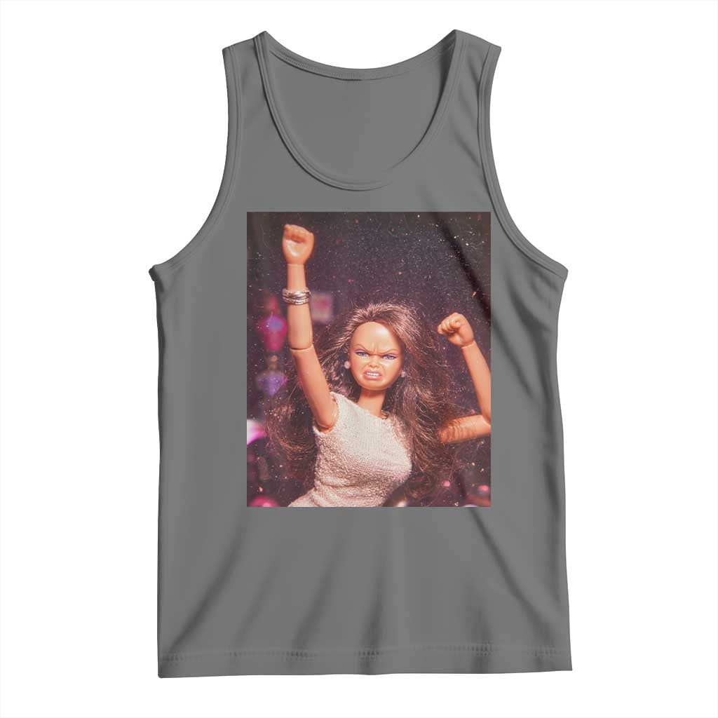 Funny Angry Doll Face Meme Graphic Tank Top Unhinged Baby Stankface Reaction TS02 Black Heather Print Your Wear