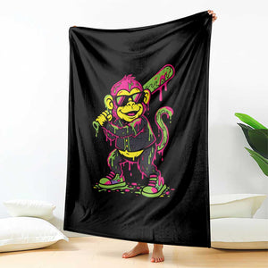 Neon Dripping Monkey Baseball Graphic Throw Blanket Ball Party Game Day Vibes TS02 Print Your Wear