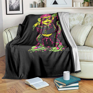 Neon Dripping Monkey Baseball Graphic Throw Blanket Ball Party Game Day Vibes TS02 Print Your Wear