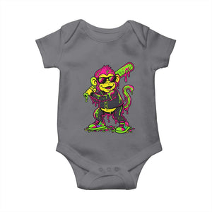 Neon Dripping Monkey Baseball Graphic Baby Onesie Ball Party Game Day Vibes TS02 Charcoal Print Your Wear