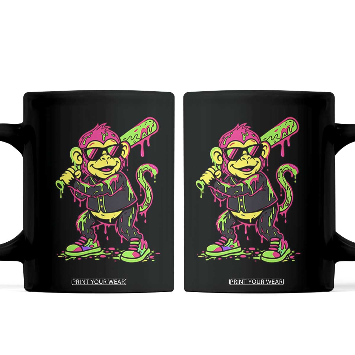 Neon Dripping Monkey Baseball Graphic Coffee Mug Ball Party Game Day Vibes TS02 Black Print Your Wear