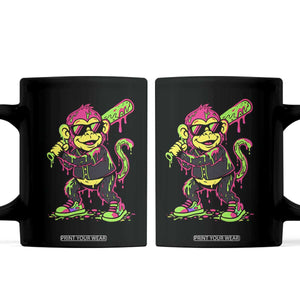 Neon Dripping Monkey Baseball Graphic Coffee Mug Ball Party Game Day Vibes TS02 Black Print Your Wear