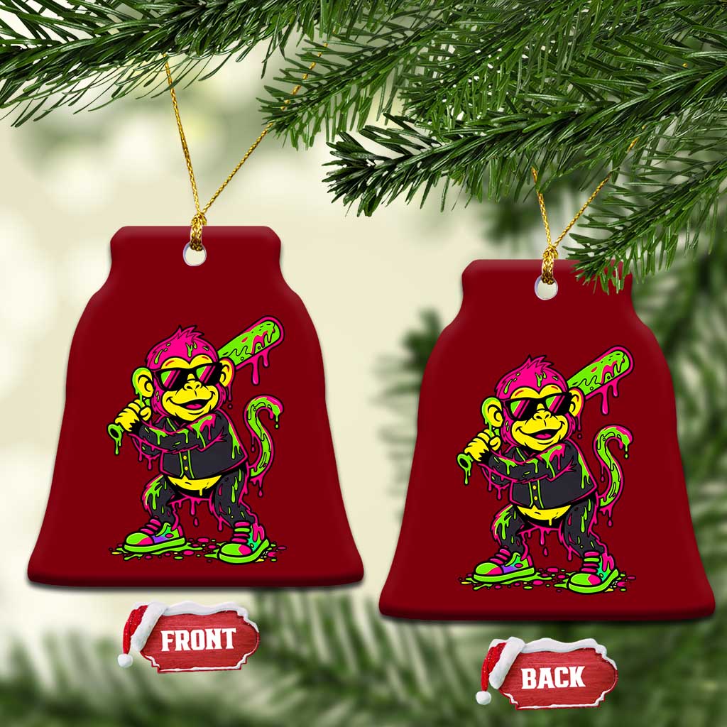Neon Dripping Monkey Baseball Graphic Ceramic Ornament Ball Party Game Day Vibes TS02 Print Your Wear