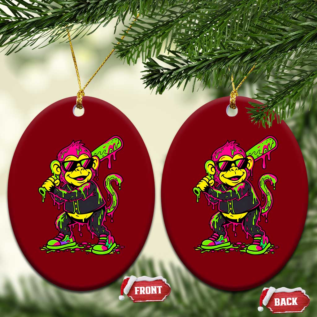 Neon Dripping Monkey Baseball Graphic Ceramic Ornament Ball Party Game Day Vibes TS02 Print Your Wear