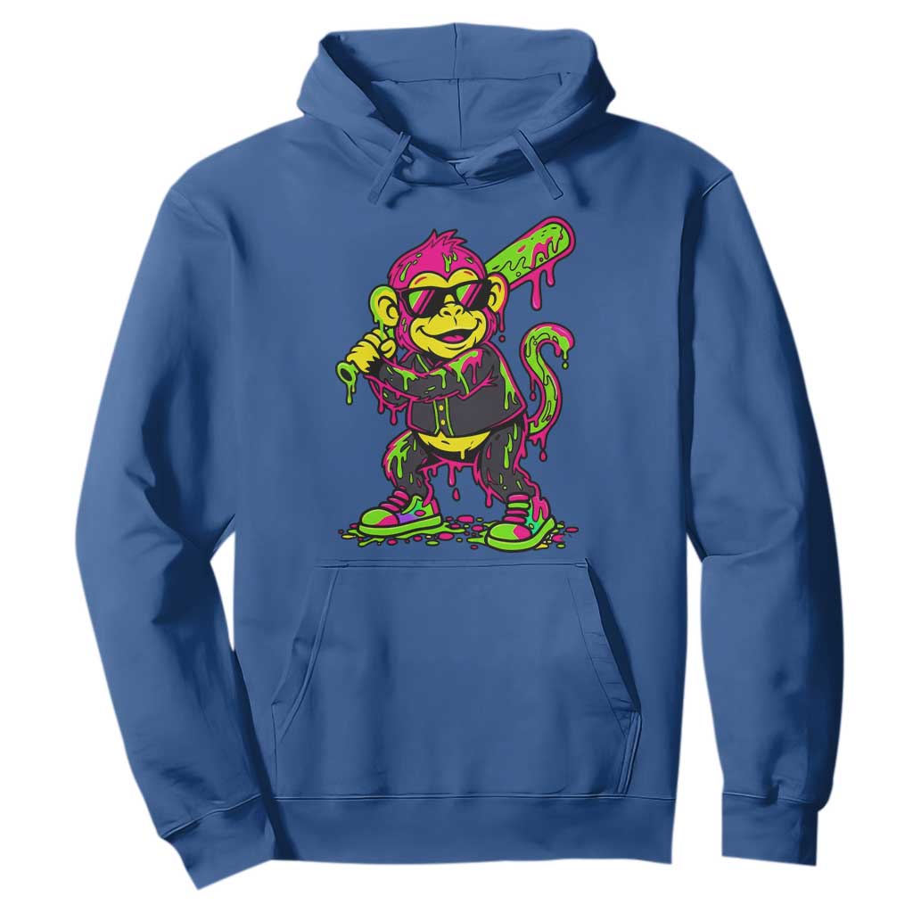 Neon Dripping Monkey Baseball Graphic Hoodie Ball Party Game Day Vibes TS02 Royal Blue Print Your Wear
