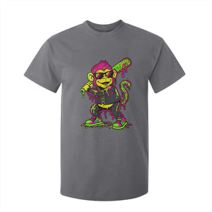 Neon Dripping Monkey Baseball Graphic T Shirt For Kid Ball Party Game Day Vibes TS02 Charcoal Print Your Wear