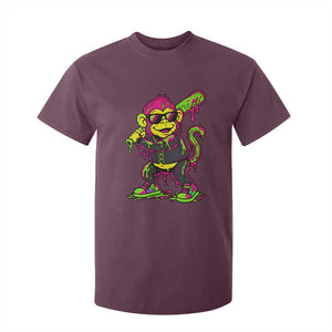 Neon Dripping Monkey Baseball Graphic T Shirt For Kid Ball Party Game Day Vibes TS02 Maroon Print Your Wear