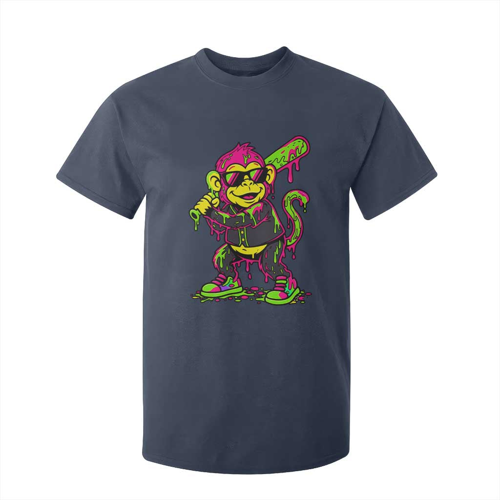 Neon Dripping Monkey Baseball Graphic T Shirt For Kid Ball Party Game Day Vibes TS02 Navy Print Your Wear