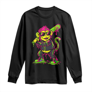 Neon Dripping Monkey Baseball Graphic Long Sleeve Shirt Ball Party Game Day Vibes TS02 Black Print Your Wear
