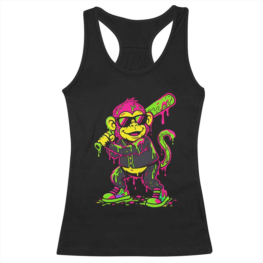 Neon Dripping Monkey Baseball Graphic Racerback Tank Top Ball Party Game Day Vibes TS02 Black Print Your Wear
