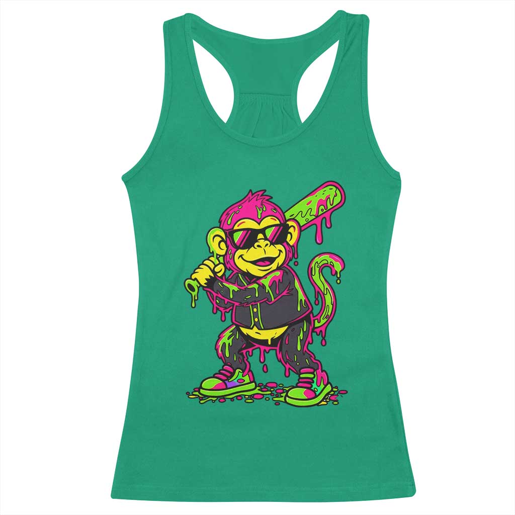 Neon Dripping Monkey Baseball Graphic Racerback Tank Top Ball Party Game Day Vibes TS02 Irish Green Print Your Wear