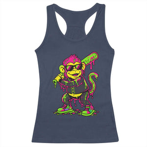 Neon Dripping Monkey Baseball Graphic Racerback Tank Top Ball Party Game Day Vibes TS02 Navy Print Your Wear