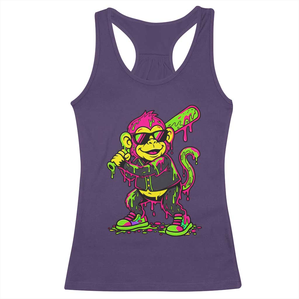 Neon Dripping Monkey Baseball Graphic Racerback Tank Top Ball Party Game Day Vibes TS02 Purple Print Your Wear