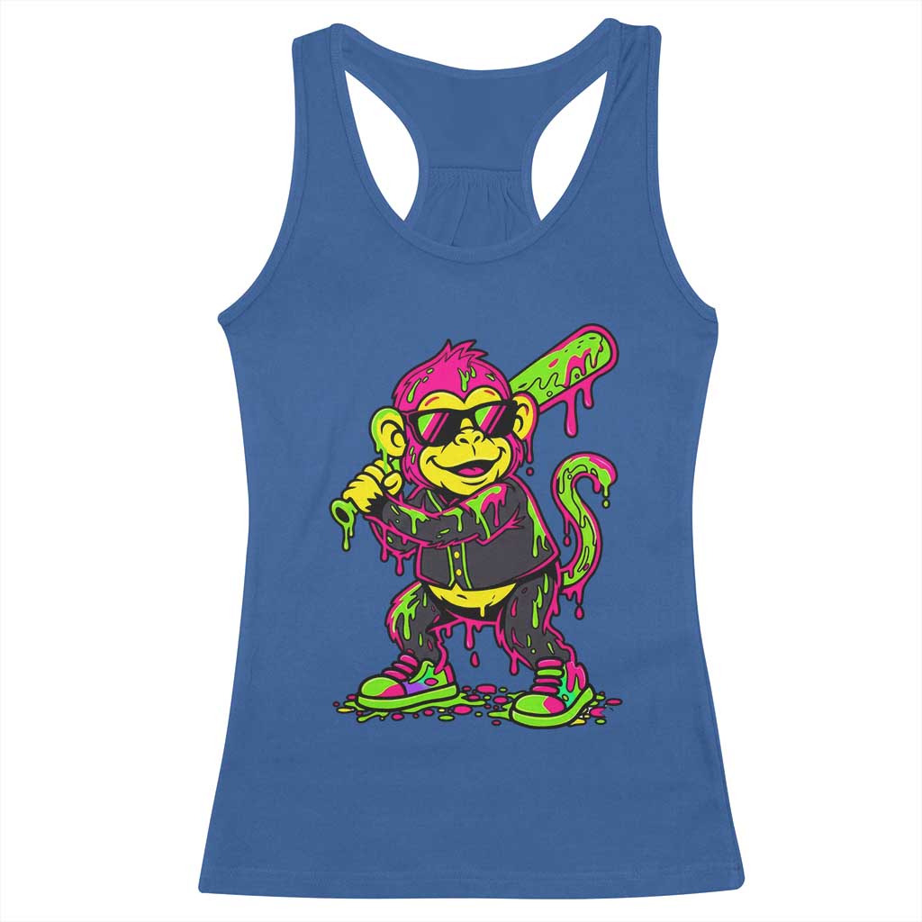 Neon Dripping Monkey Baseball Graphic Racerback Tank Top Ball Party Game Day Vibes TS02 Royal Blue Print Your Wear