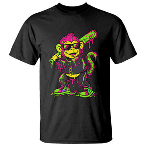 Neon Dripping Monkey Baseball Graphic T Shirt Ball Party Game Day Vibes TS02 Black Print Your Wear