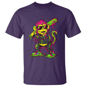 Neon Dripping Monkey Baseball Graphic T Shirt Ball Party Game Day Vibes TS02 Purple Print Your Wear