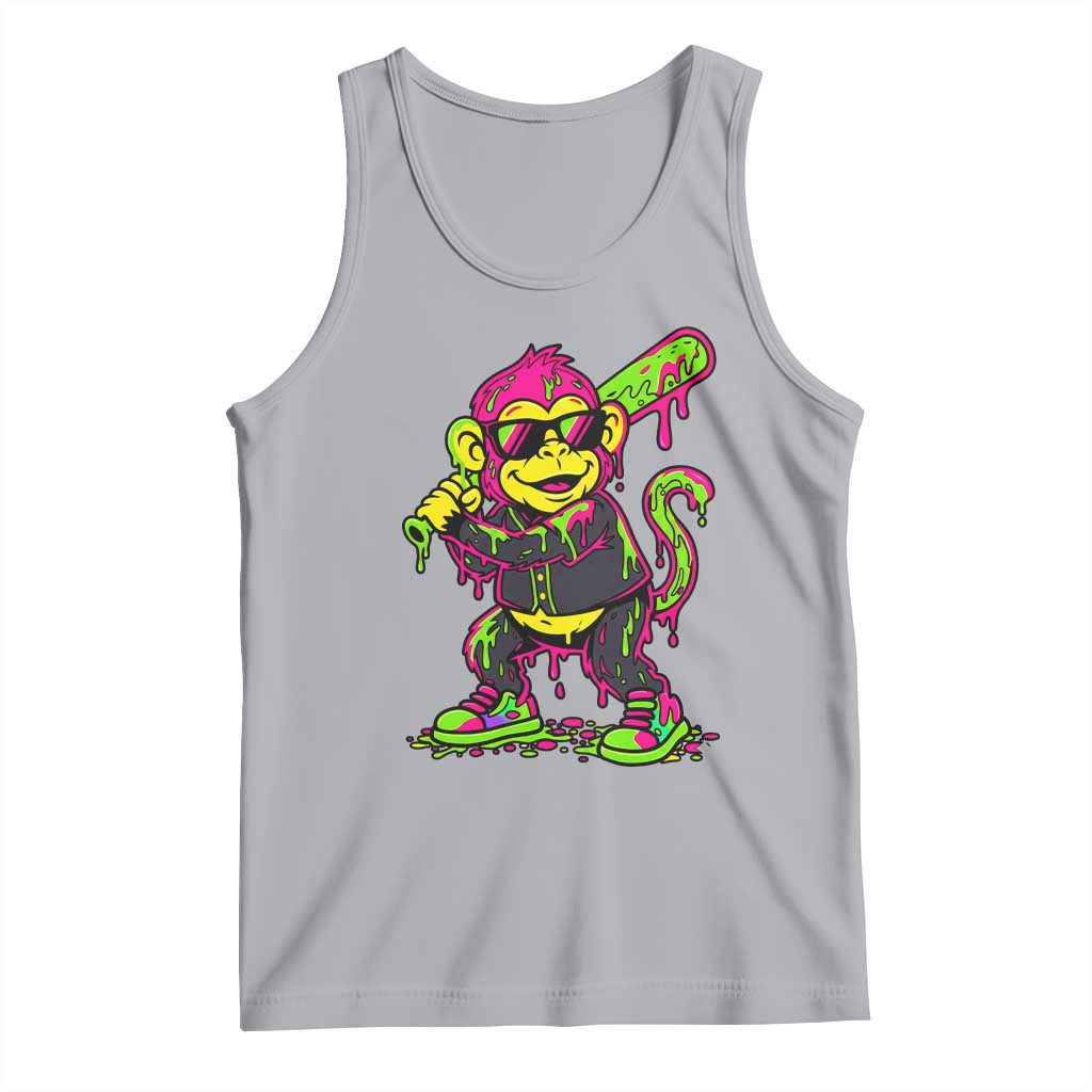 Neon Dripping Monkey Baseball Graphic Tank Top Ball Party Game Day Vibes TS02 Athletic Heather Print Your Wear