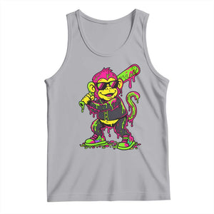 Neon Dripping Monkey Baseball Graphic Tank Top Ball Party Game Day Vibes TS02 Athletic Heather Print Your Wear
