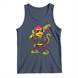 Neon Dripping Monkey Baseball Graphic Tank Top Ball Party Game Day Vibes TS02 Navy Print Your Wear