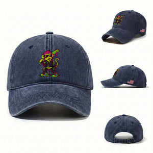 Neon Dripping Monkey Baseball Graphic Washed Cotton Baseball Cap Ball Party Game Day Vibes TS02 Washed Cap Universal Fit Navy Print Your Wear