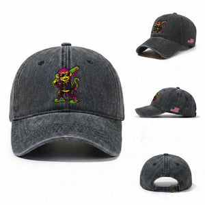 Neon Dripping Monkey Baseball Graphic Washed Cotton Baseball Cap Ball Party Game Day Vibes TS02 Washed Cap Universal Fit Dark Gray Print Your Wear