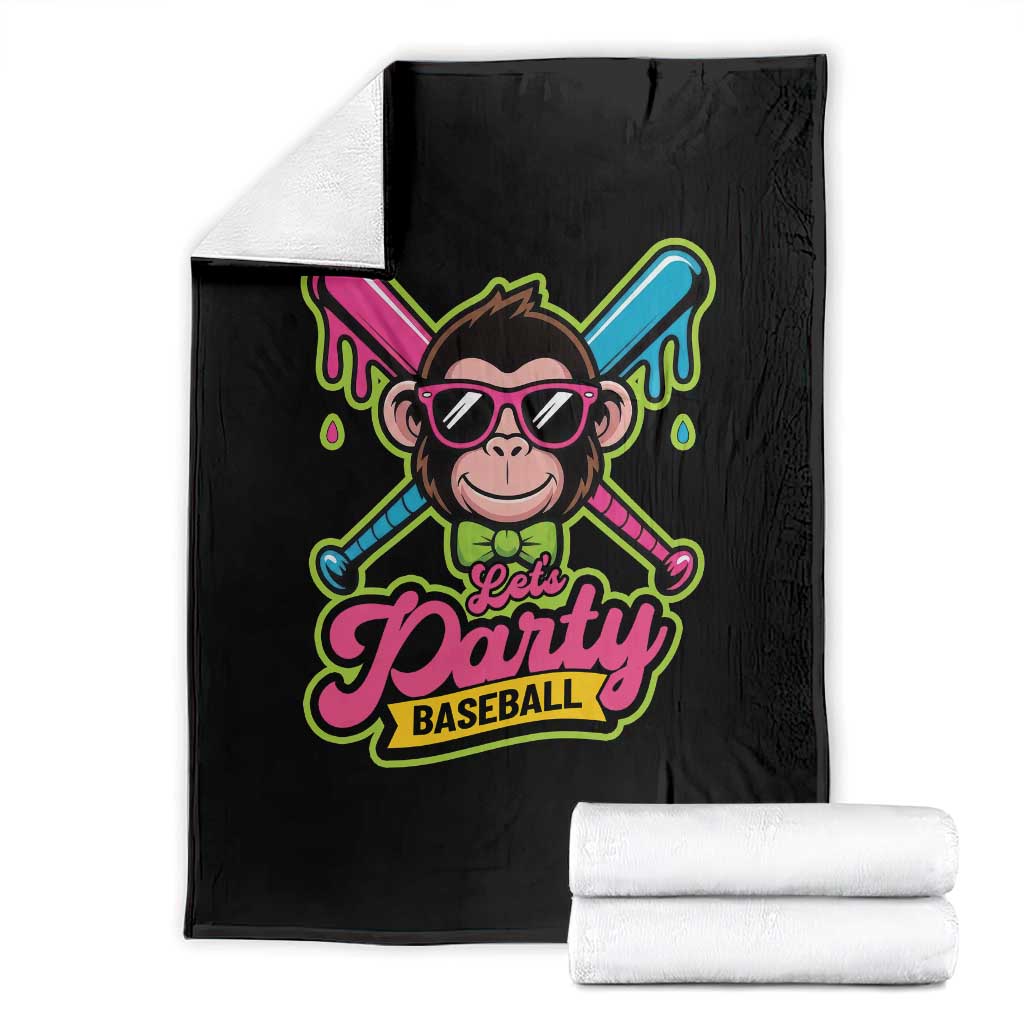 Lets Party Baseball Monkey Game Day Throw Blanket Neon Dripping Bats Funny Baseball Fan Party Ball TS02 Black Print Your Wear