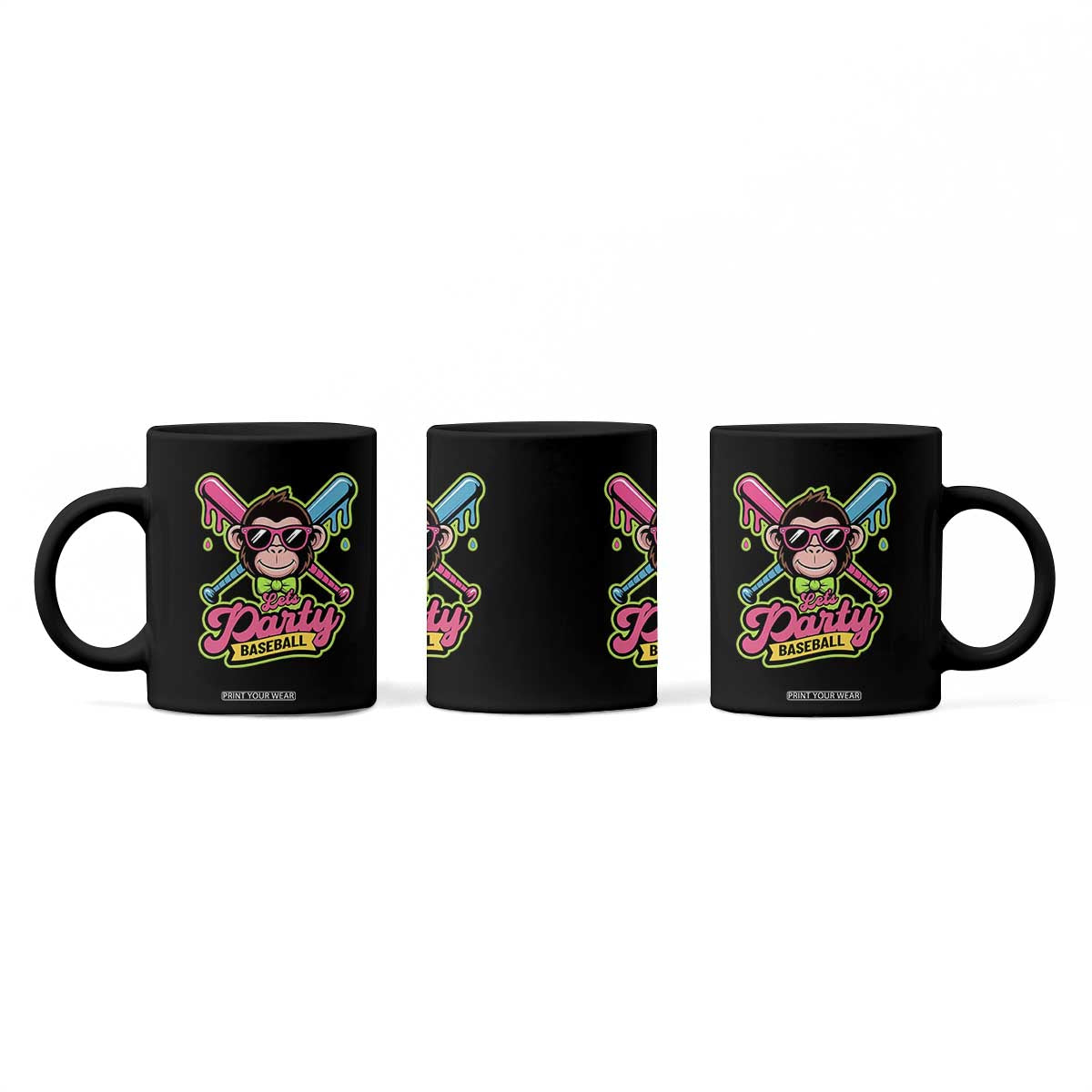 Lets Party Baseball Monkey Game Day Coffee Mug Neon Dripping Bats Funny Baseball Fan Party Ball TS02 Print Your Wear