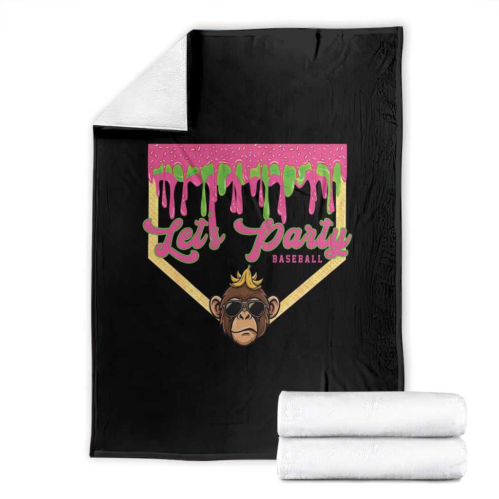 Lets Party Monkey Baseball Game Day Throw Blanket Neon Dripping Homeplate Funny Ball Party Fans TS02 Black Print Your Wear