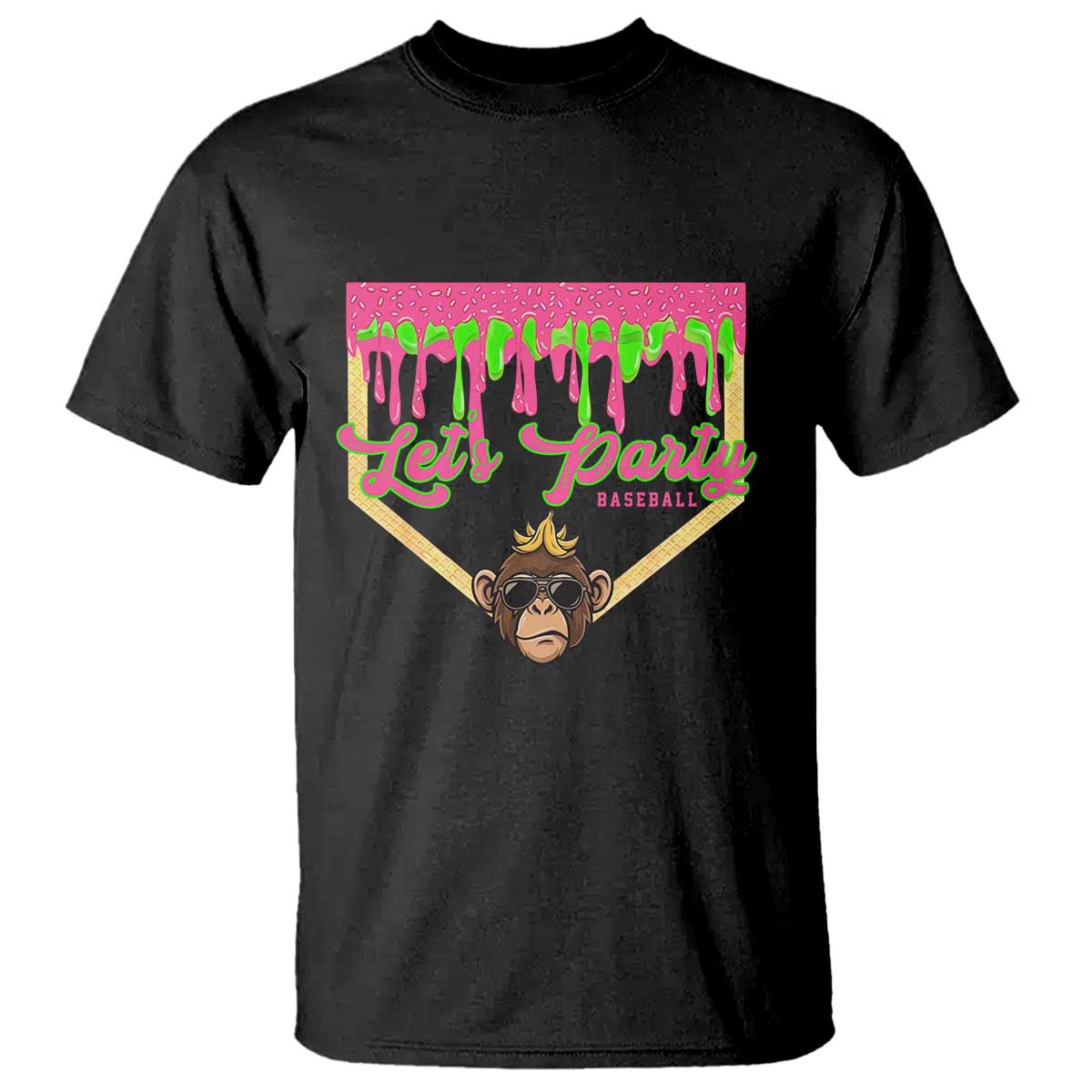 Lets Party Monkey Baseball Game Day T Shirt Neon Dripping Homeplate Funny Ball Party Fans TS02 Black Print Your Wear