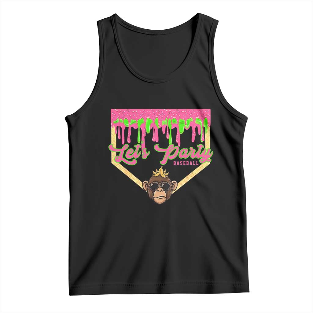 Lets Party Monkey Baseball Game Day Tank Top Neon Dripping Homeplate Funny Ball Party Fans TS02 Black Print Your Wear