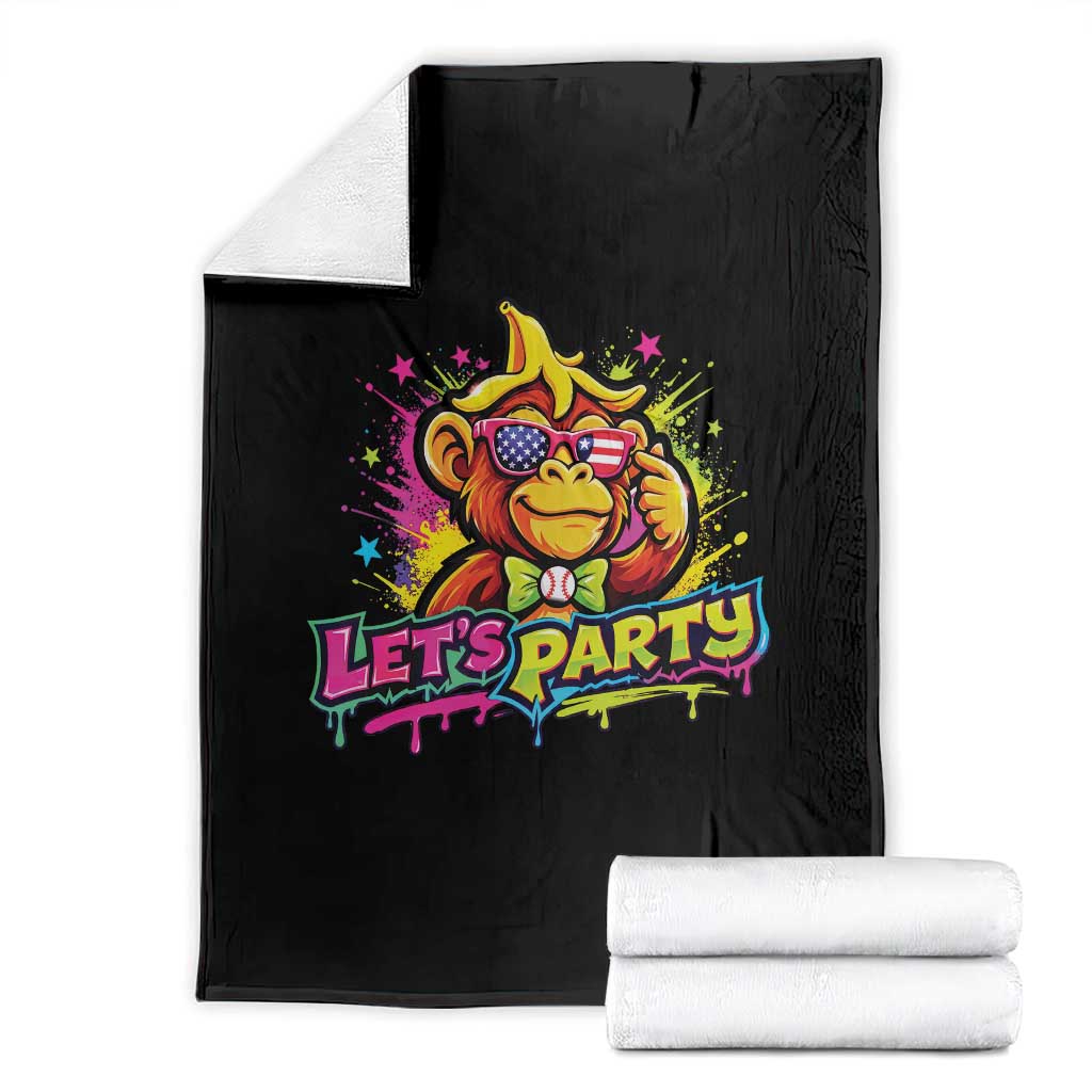 Lets Party Baseball Monkey Colorful Graphic Throw Blanket American Flag Game Day Fans Ball Party Vibes TS02 Black Print Your Wear