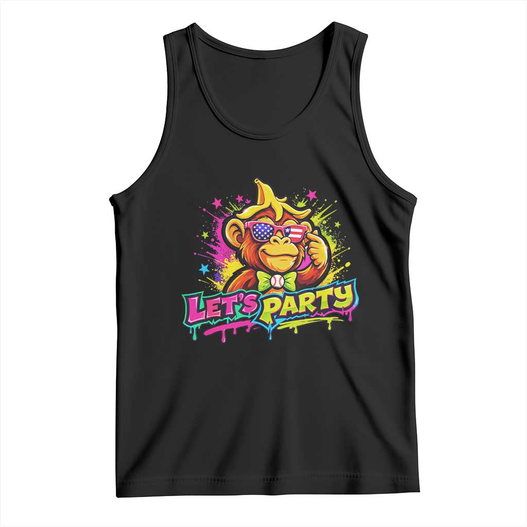 Lets Party Baseball Monkey Colorful Graphic Tank Top American Flag Game Day Fans Ball Party Vibes TS02 Black Print Your Wear