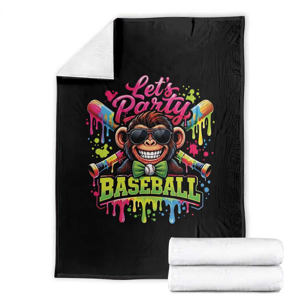 Lets Party Baseball Monkey Neon Dripping Graphic Throw Blanket Funny Ball Party Game Day Fans TS02 Black Print Your Wear