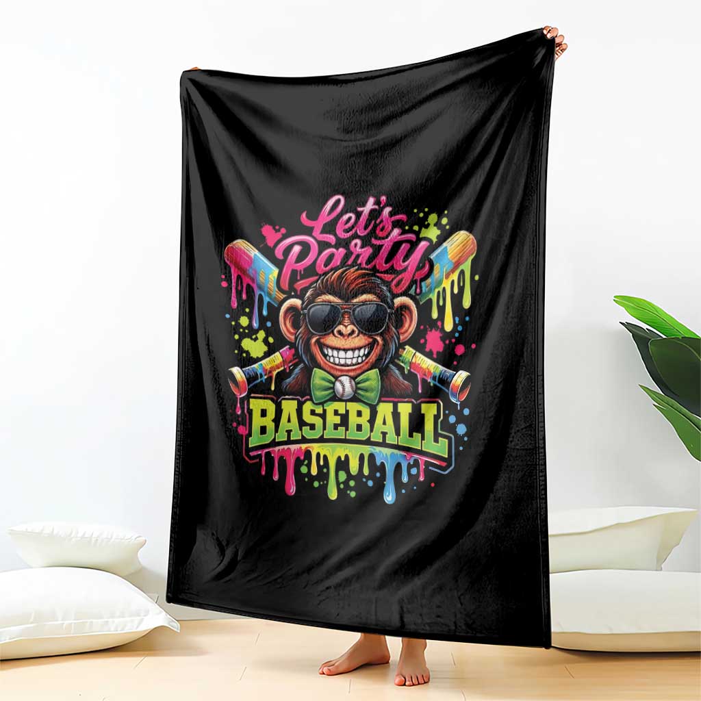 Lets Party Baseball Monkey Neon Dripping Graphic Throw Blanket Funny Ball Party Game Day Fans TS02 Print Your Wear