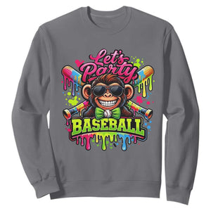 Lets Party Baseball Monkey Neon Dripping Graphic Sweatshirt Funny Ball Party Game Day Fans TS02 Charcoal Print Your Wear
