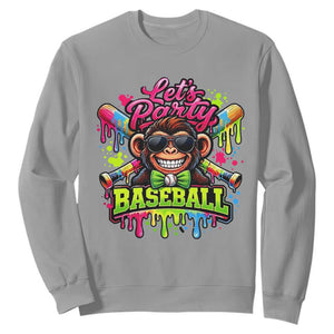 Lets Party Baseball Monkey Neon Dripping Graphic Sweatshirt Funny Ball Party Game Day Fans TS02 Sport Gray Print Your Wear