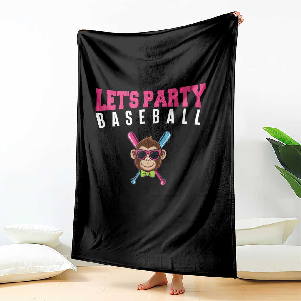Let's Party Baseball Monkey Throw Blanket Ball Party Game Day Vibes TS02 Print Your Wear