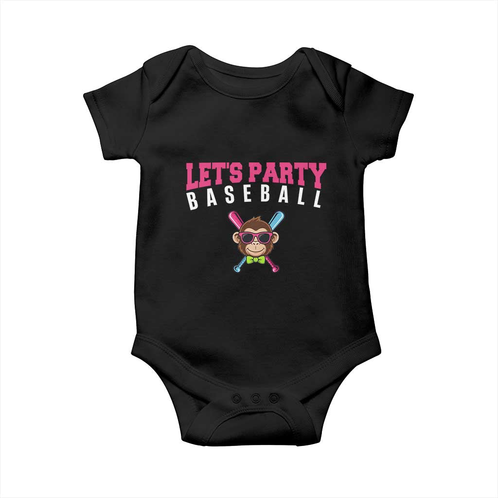 Let's Party Baseball Monkey Baby Onesie Ball Party Game Day Vibes TS02 Black Print Your Wear