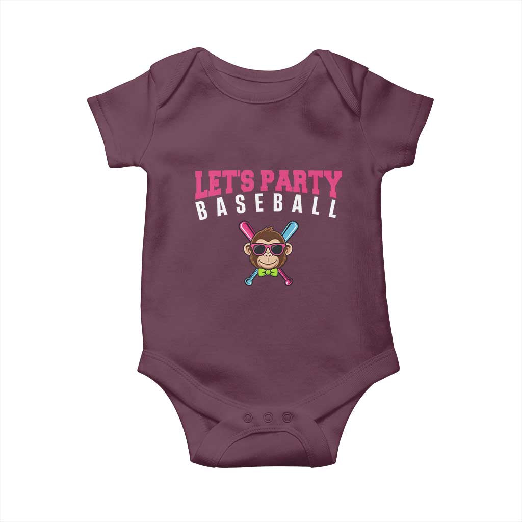 Let's Party Baseball Monkey Baby Onesie Ball Party Game Day Vibes TS02 Maroon Print Your Wear