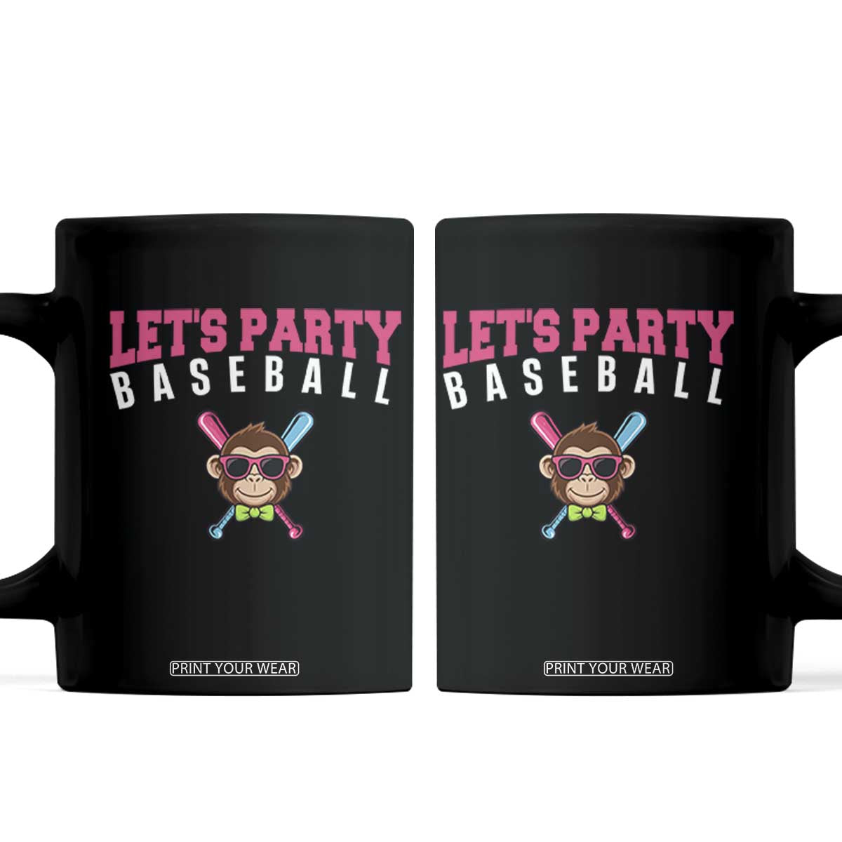 Let's Party Baseball Monkey Coffee Mug Ball Party Game Day Vibes TS02 Black Print Your Wear