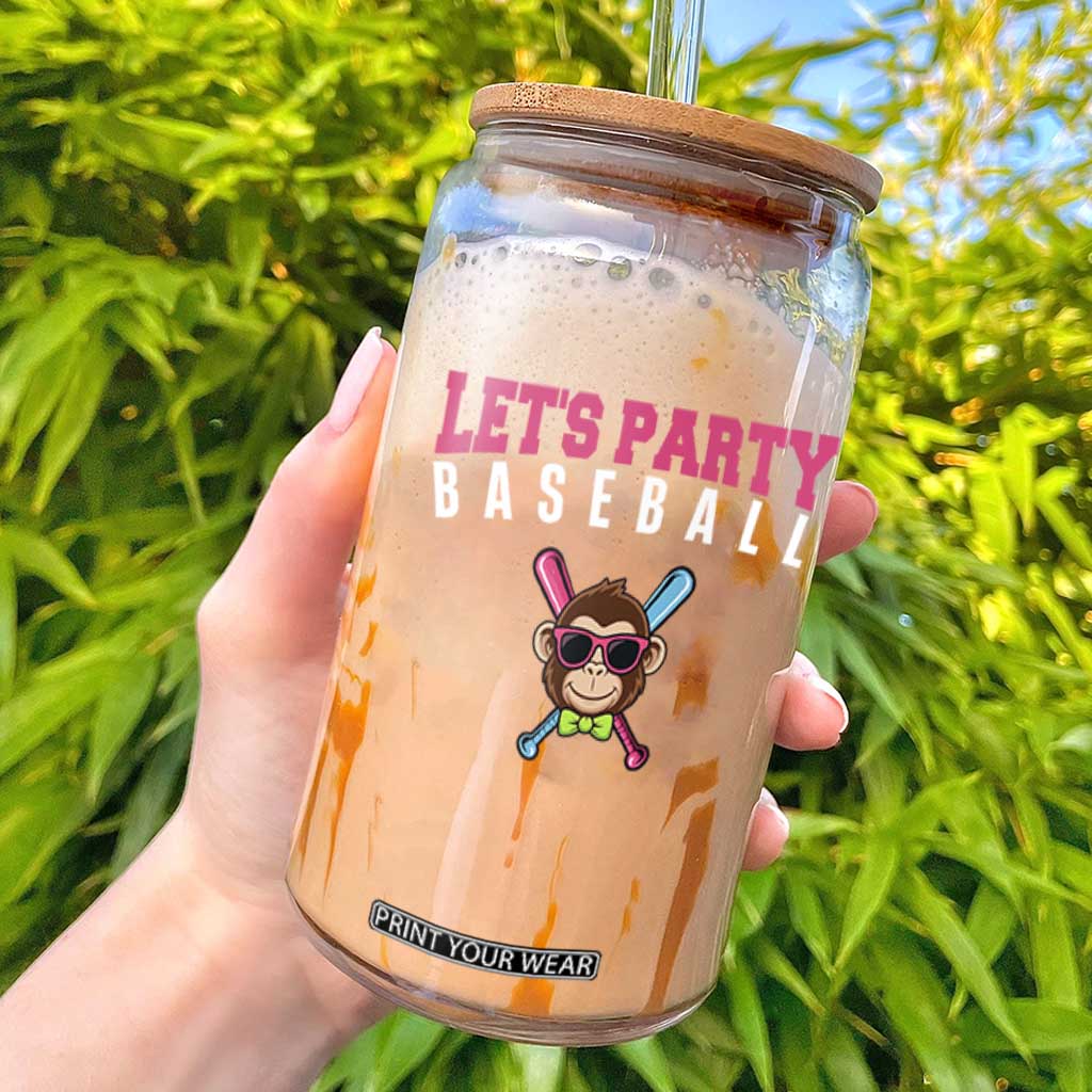 Let's Party Baseball Monkey Glass Can Ball Party Game Day Vibes TS02 Black Print Your Wear