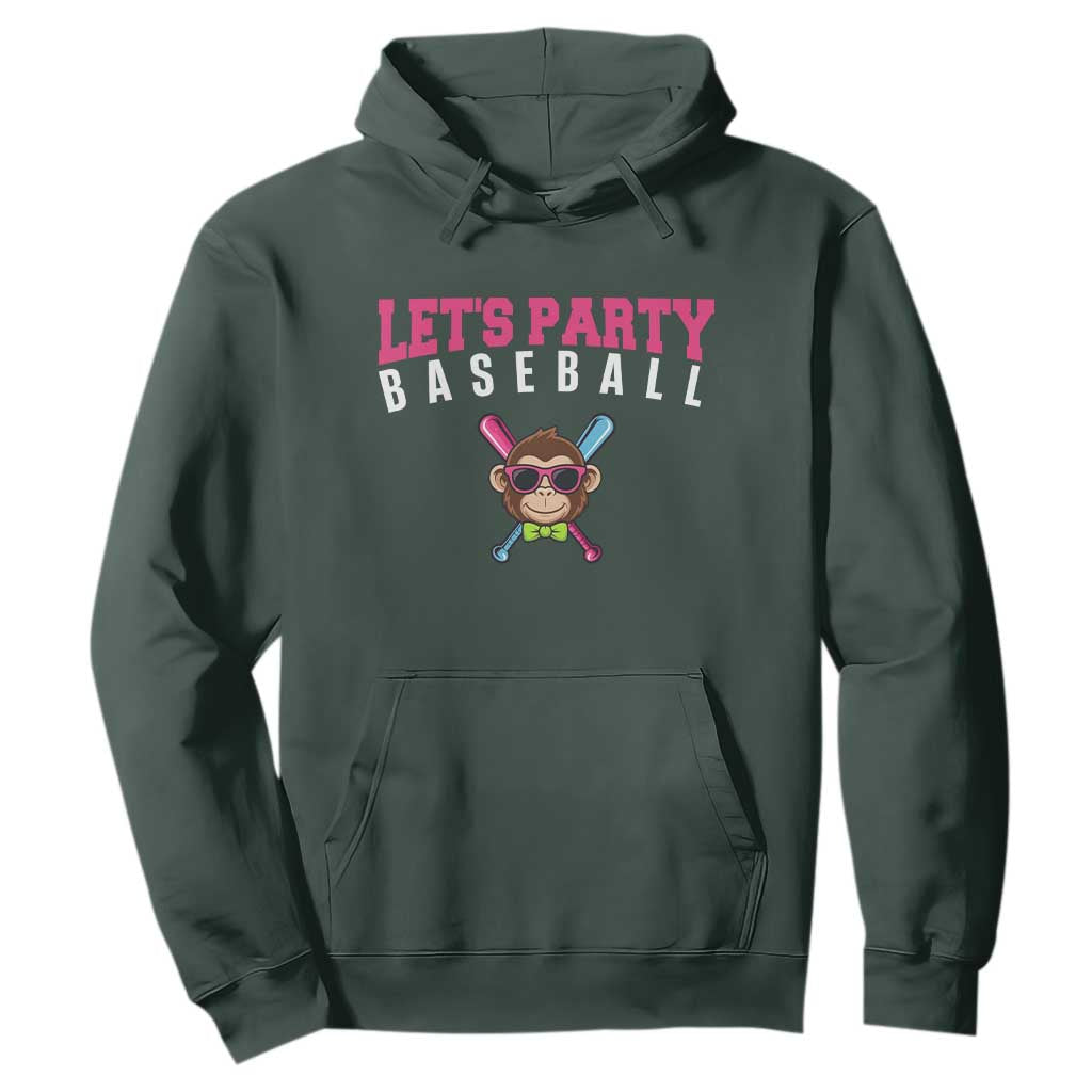 Let's Party Baseball Monkey Hoodie Ball Party Game Day Vibes TS02 Dark Forest Green Print Your Wear
