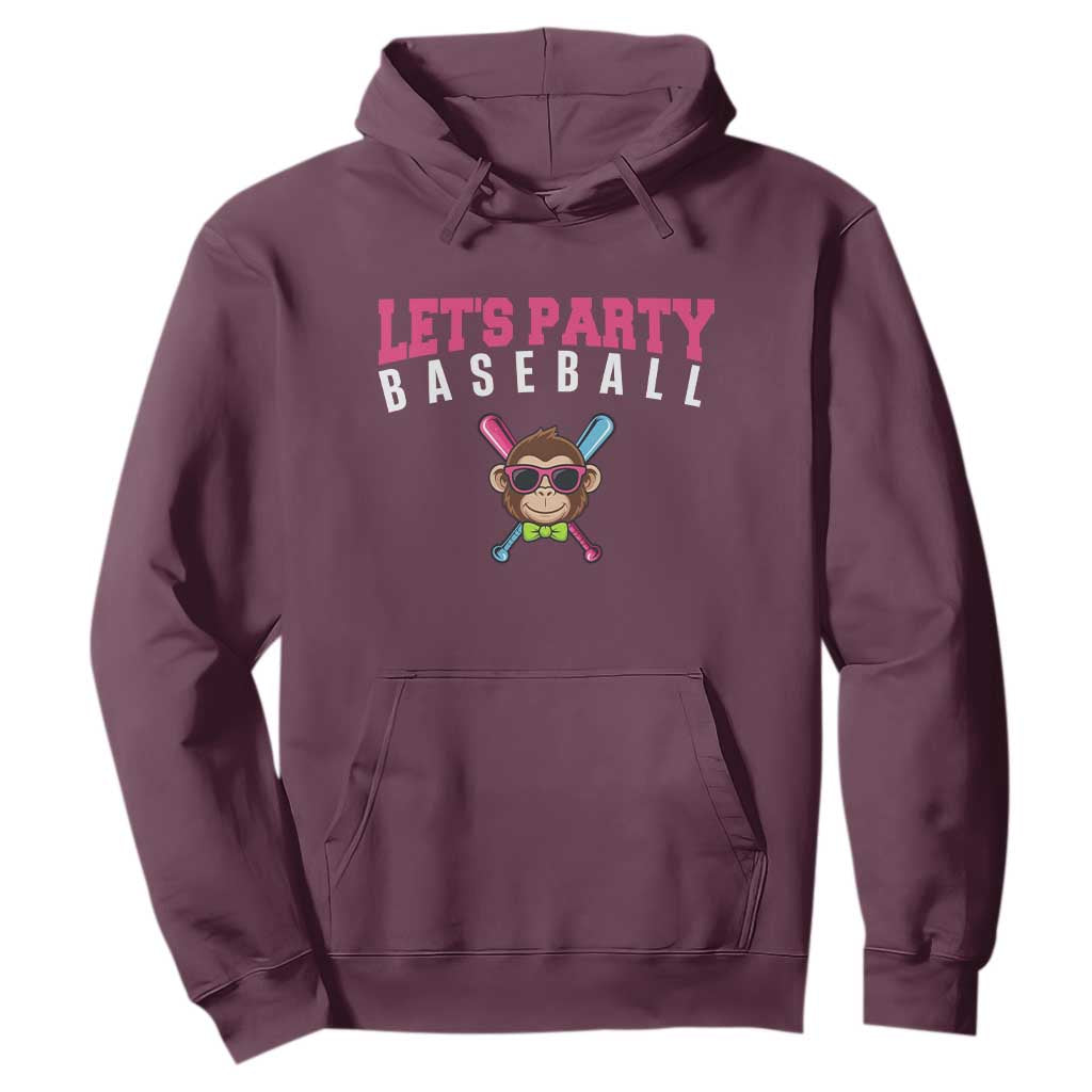 Let's Party Baseball Monkey Hoodie Ball Party Game Day Vibes TS02 Maroon Print Your Wear
