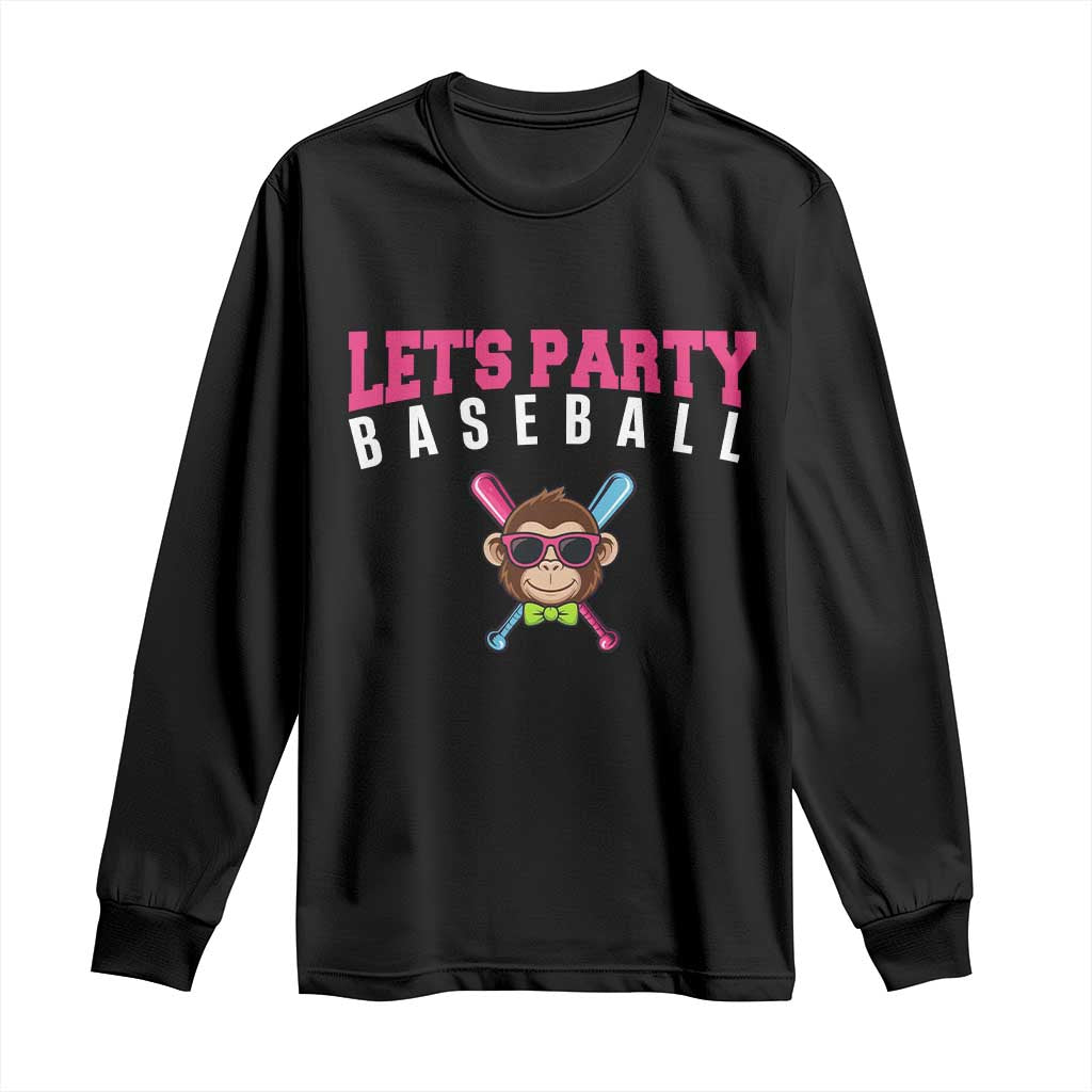 Let's Party Baseball Monkey Long Sleeve Shirt Ball Party Game Day Vibes TS02 Black Print Your Wear
