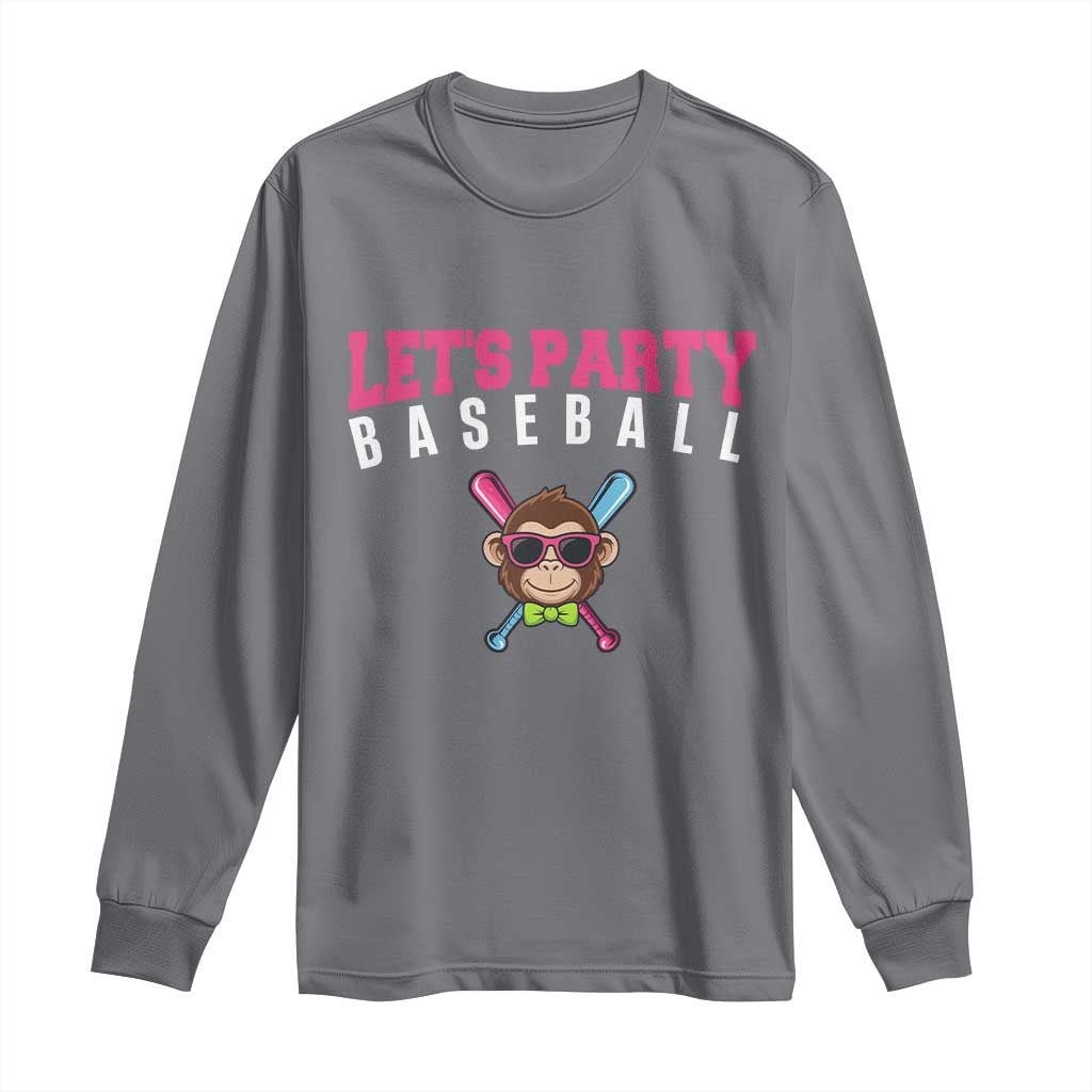 Let's Party Baseball Monkey Long Sleeve Shirt Ball Party Game Day Vibes TS02 Charcoal Print Your Wear