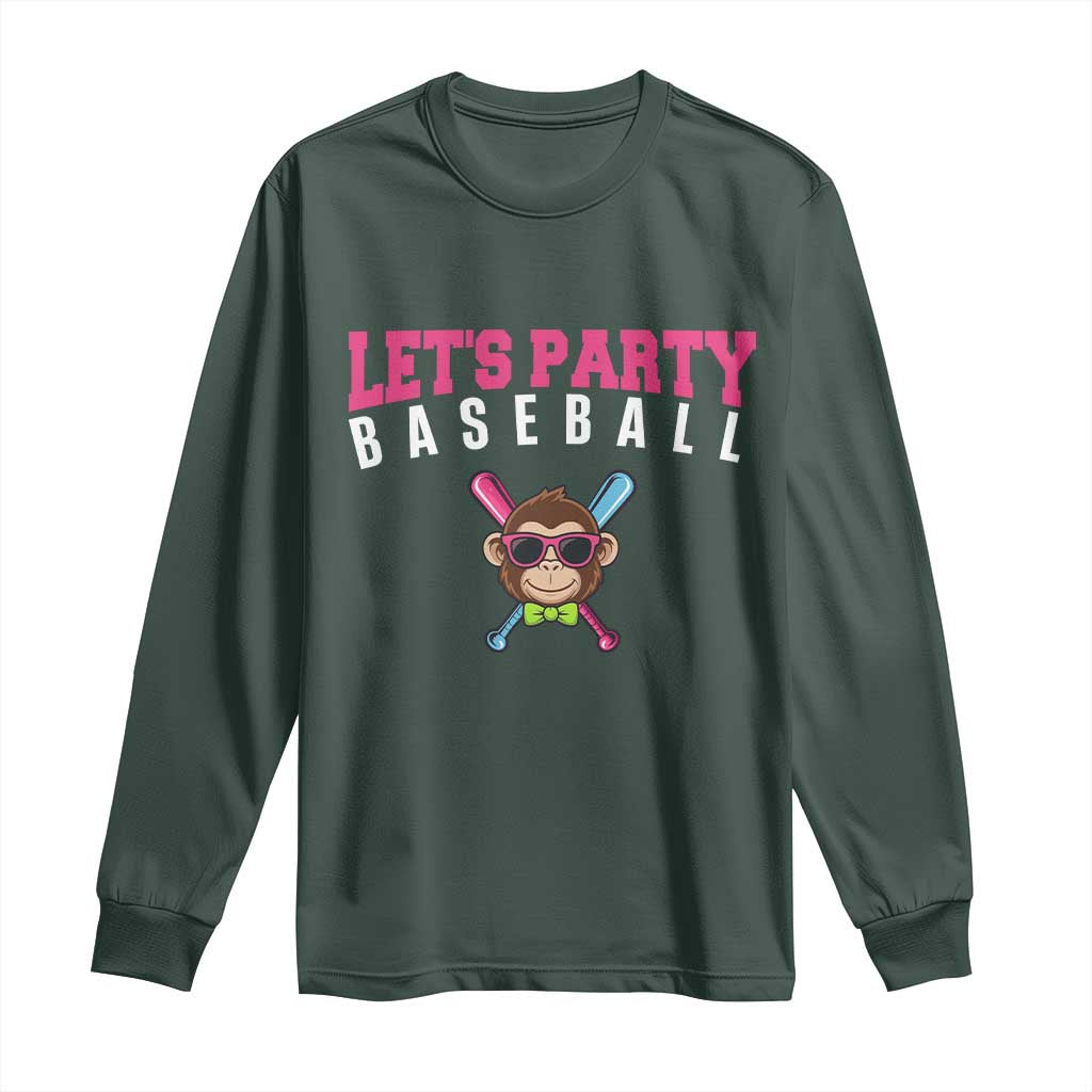 Let's Party Baseball Monkey Long Sleeve Shirt Ball Party Game Day Vibes TS02 Dark Forest Green Print Your Wear