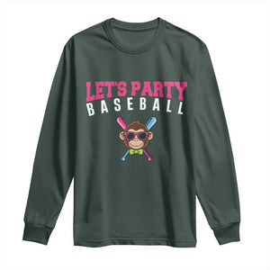 Let's Party Baseball Monkey Long Sleeve Shirt Ball Party Game Day Vibes TS02 Dark Forest Green Print Your Wear